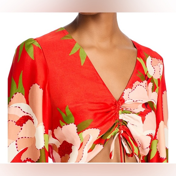 FARM Rio Red Floral Voluminous Sleeve Blouse with Colorrful Accents - Size M - Picture 3 of 7